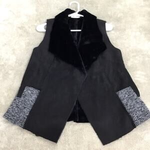 MYSTREE Black Faux Fur Vest Stylish Mid-Length Sz S